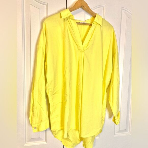 J. Jill Cotton Modal Bright Yellow V-Neck Long Sleeve Tunic Blouse Size Large - Picture 2 of 9